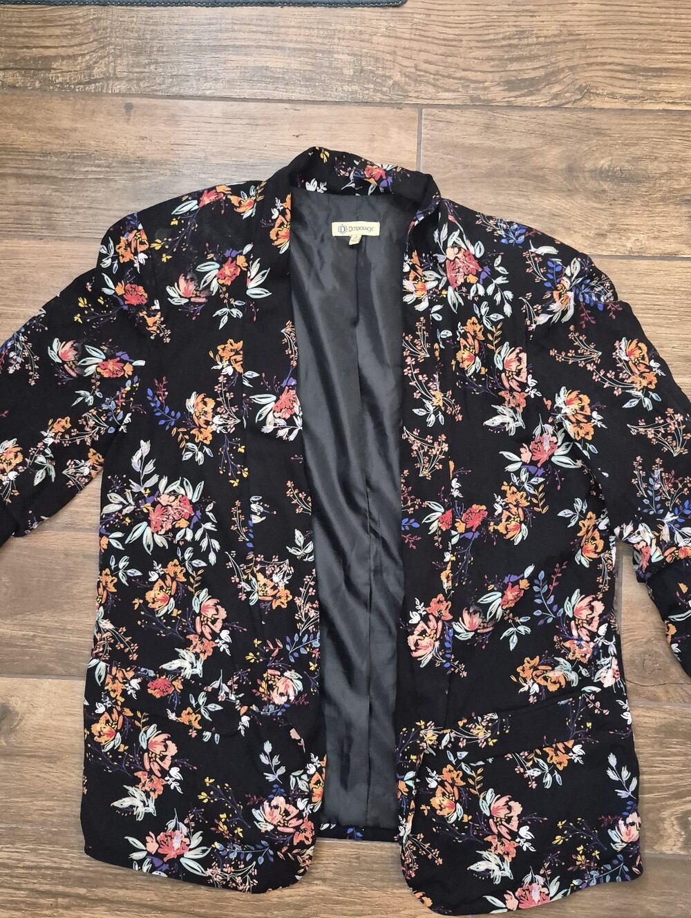 Democracy Black Floral Open-Front Blazer